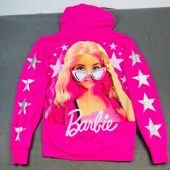 Barbie Tops - Barbie Hot Pink Graphic Hoodie Stars‎ Logo Full Zip Size S Moviecore Y2K